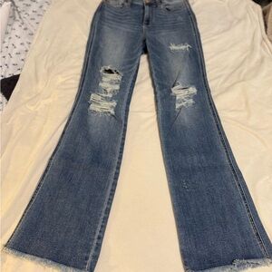 Judy Blue Distressed Flare Jeans in Classic Blue
